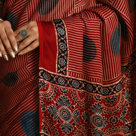 Buy Red Modal Silk Block Print Ajrakh Saree