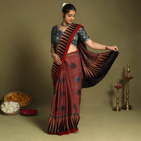  Red Modal Silk Block Print Ajrakh Saree
