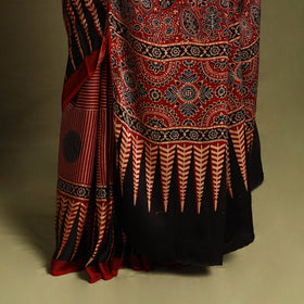  Red Modal Silk Block Print Ajrakh Saree