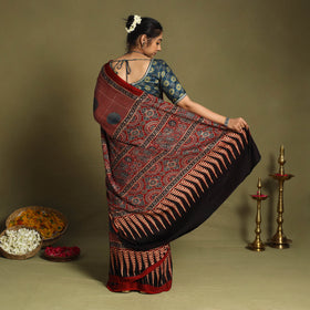  Red Modal Silk Block Print Ajrakh Saree