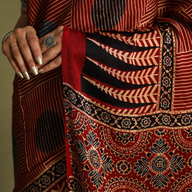  Red Modal Silk Block Print Ajrakh Saree
