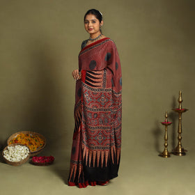  Red Modal Silk Block Print Ajrakh Saree
