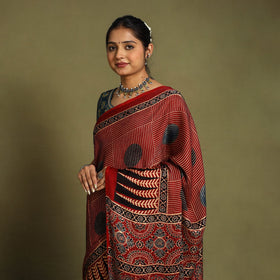  Red Modal Silk Block Print Ajrakh Saree