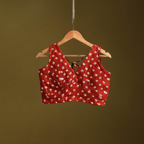 Red - modal silk stitched tie-dye bandhani blouse 07