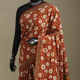 Red - mul cotton bagru saree 12 - handcrafted