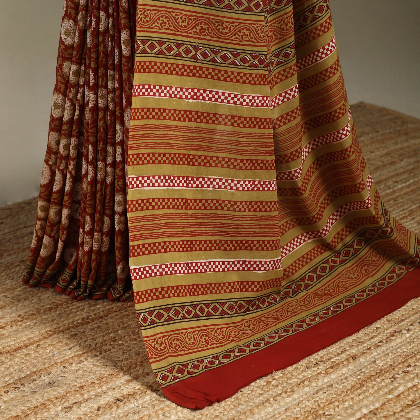 Red - mul cotton bagru saree 12 - handcrafted