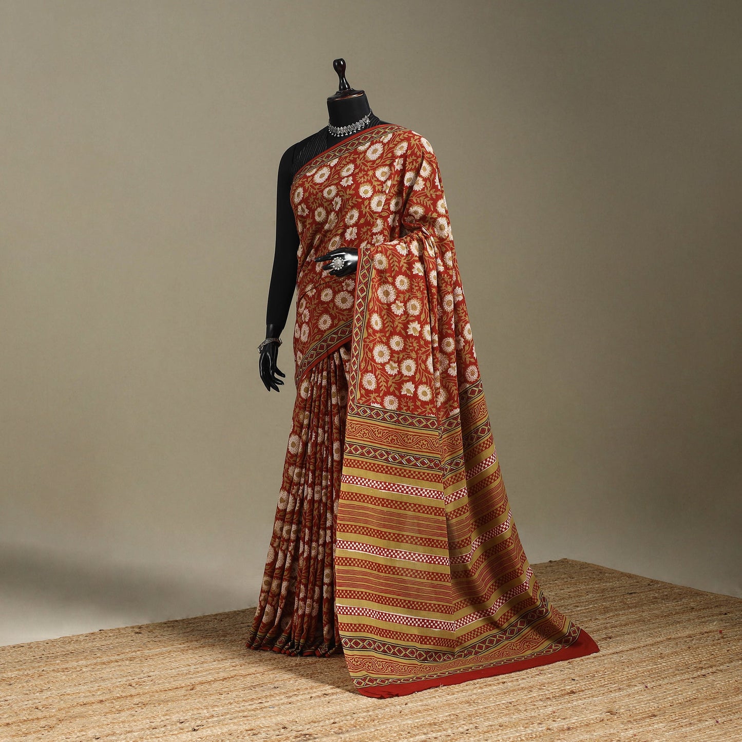 Red - mul cotton bagru saree 12 - handcrafted