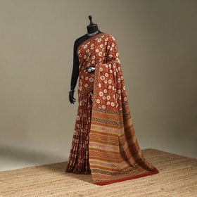 Red - mul cotton bagru saree 12 - handcrafted