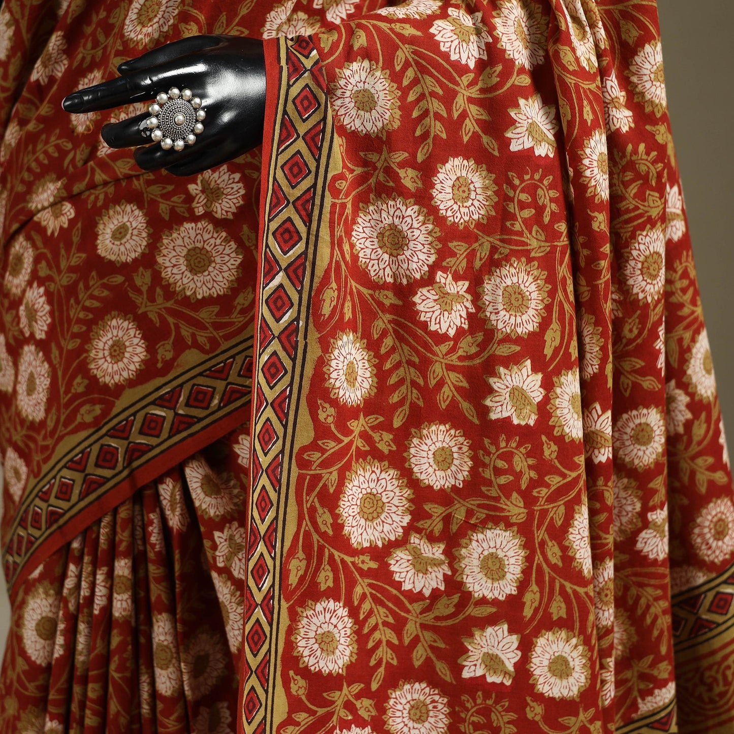 Red - mul cotton bagru saree 12 - handcrafted