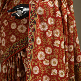 Red - mul cotton bagru saree 12 - handcrafted