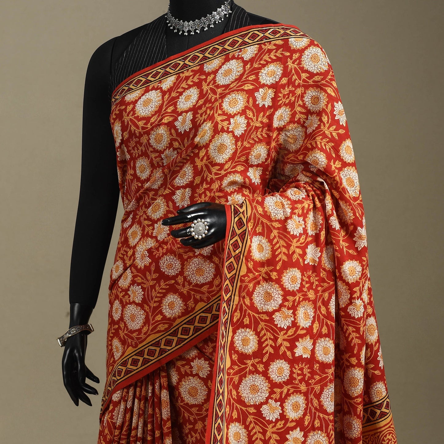 Orange - mul cotton bagru saree 13 - handcrafted