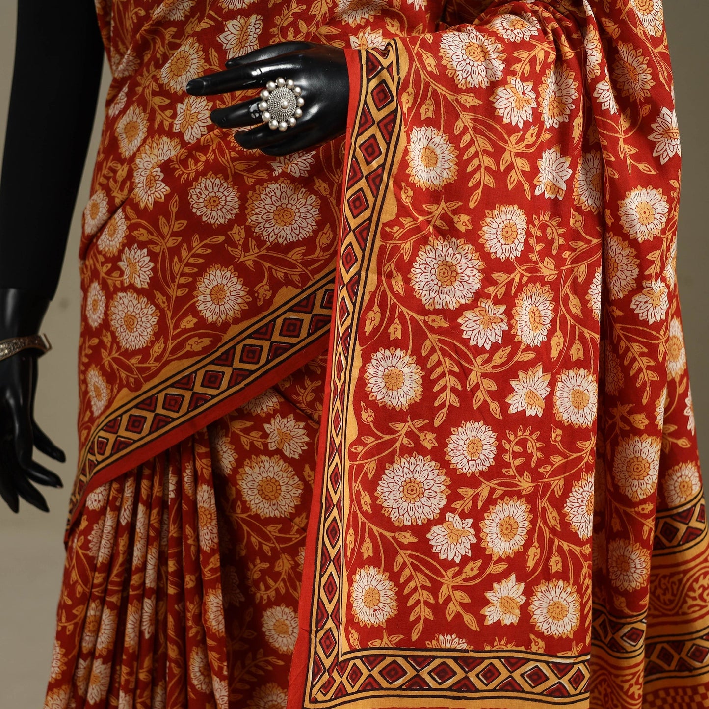 Orange - mul cotton bagru saree 13 - handcrafted