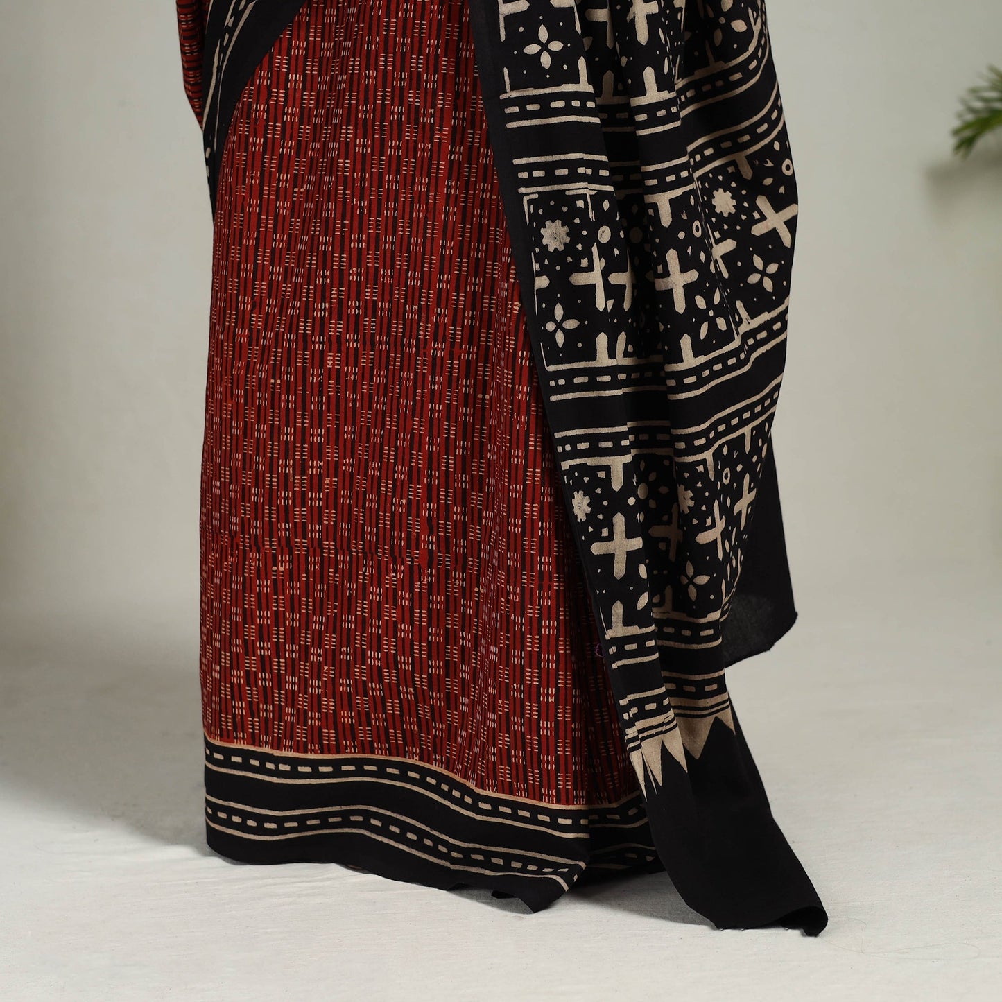Red - Mul Cotton Block Print Ajrakh Saree 01