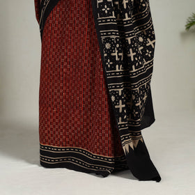 Red - Mul Cotton Block Print Ajrakh Saree 01
