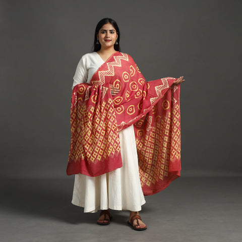 Buy Red Block Print Mul Cotton Dabu Bagru Dupatta