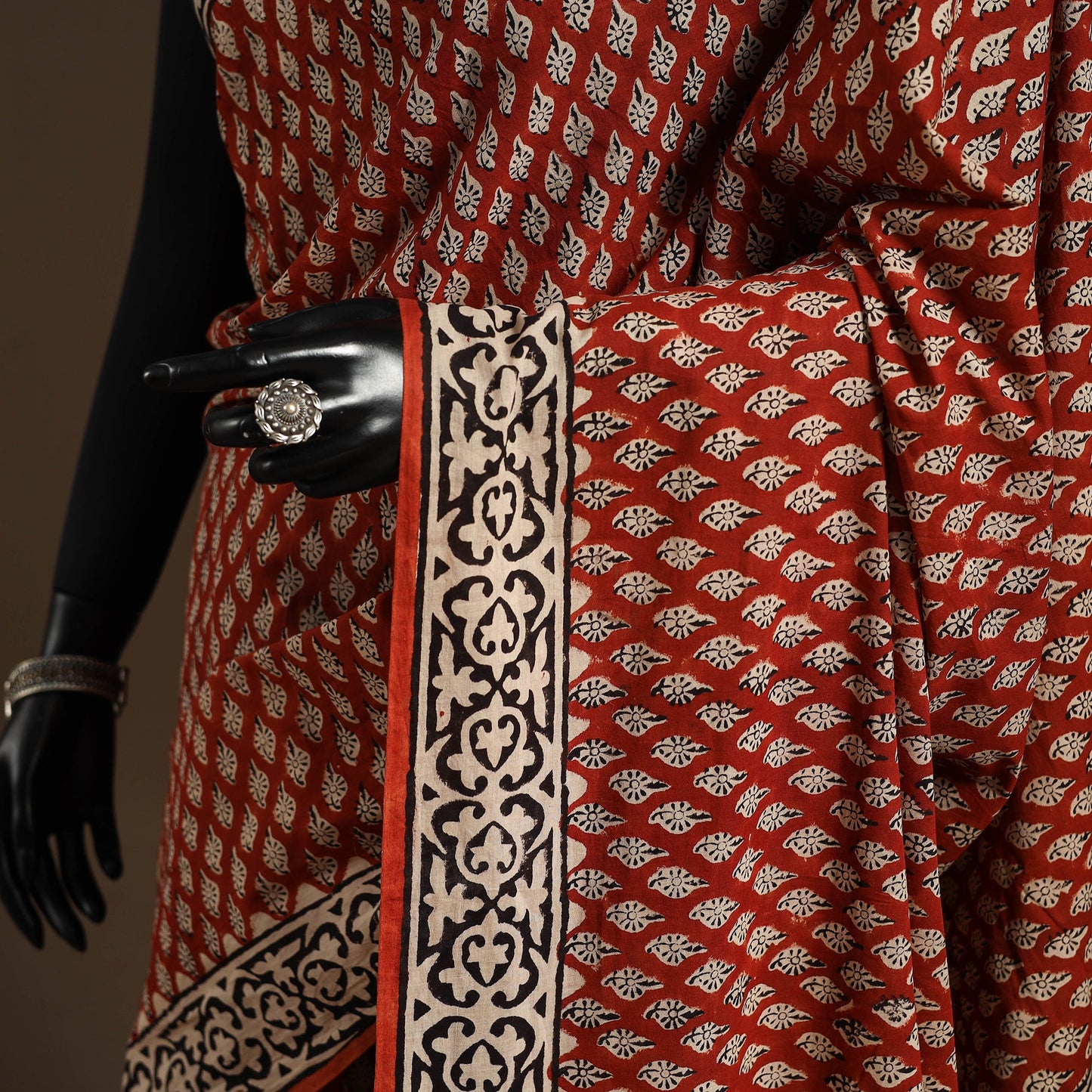 Red - mul cotton hand bagru saree 09 - handcrafted