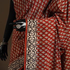 Red - mul cotton hand bagru saree 09 - handcrafted