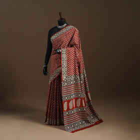 Red - mul cotton hand bagru saree 09 - handcrafted