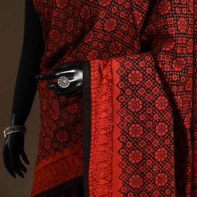 Red - mul cotton hand bagru saree 15 - handcrafted