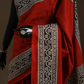 Red - mul cotton hand bagru saree 26 - handcrafted