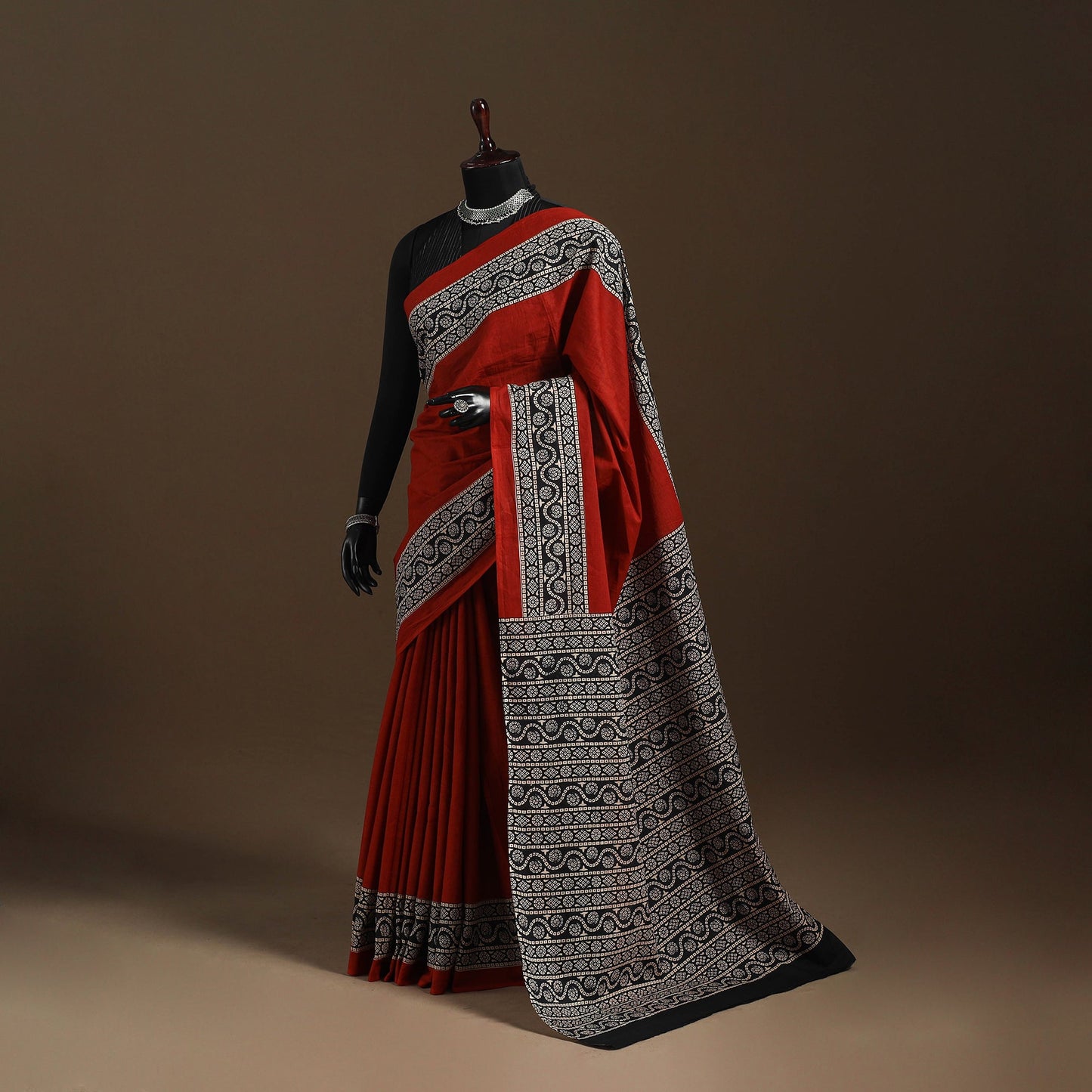 Red - mul cotton hand bagru saree 26 - handcrafted
