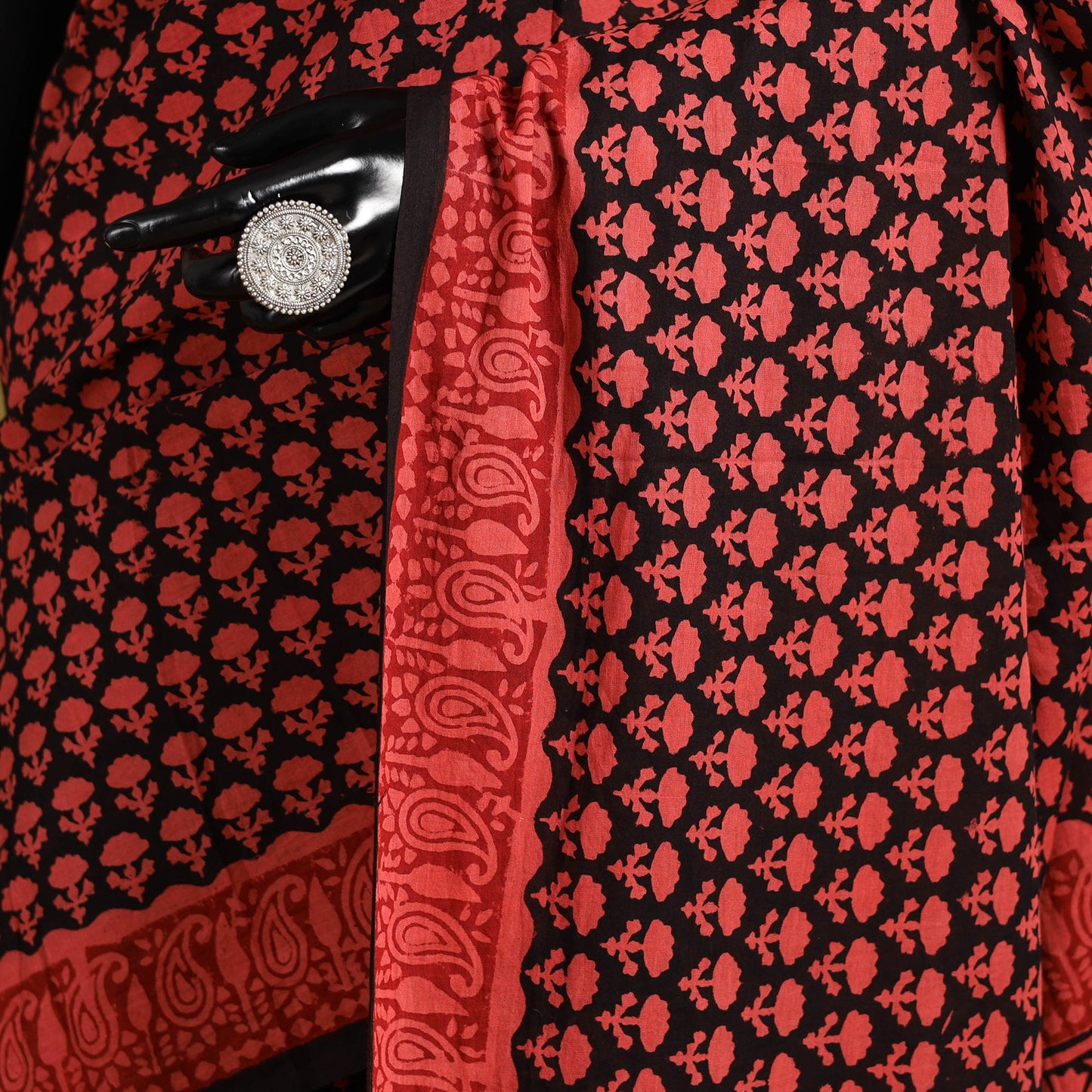 Red - mul cotton hand bagru saree 27 - handcrafted