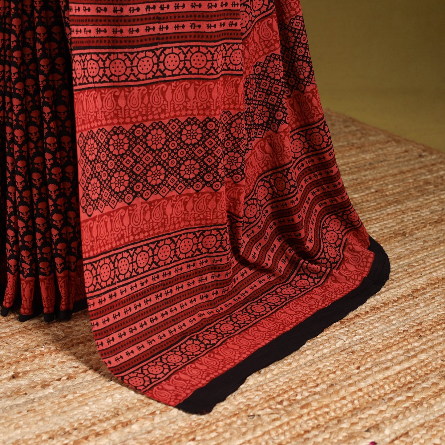 Red - mul cotton hand bagru saree 27 - handcrafted