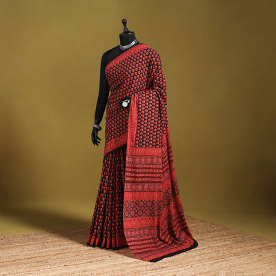 Red - mul cotton hand bagru saree 27 - handcrafted