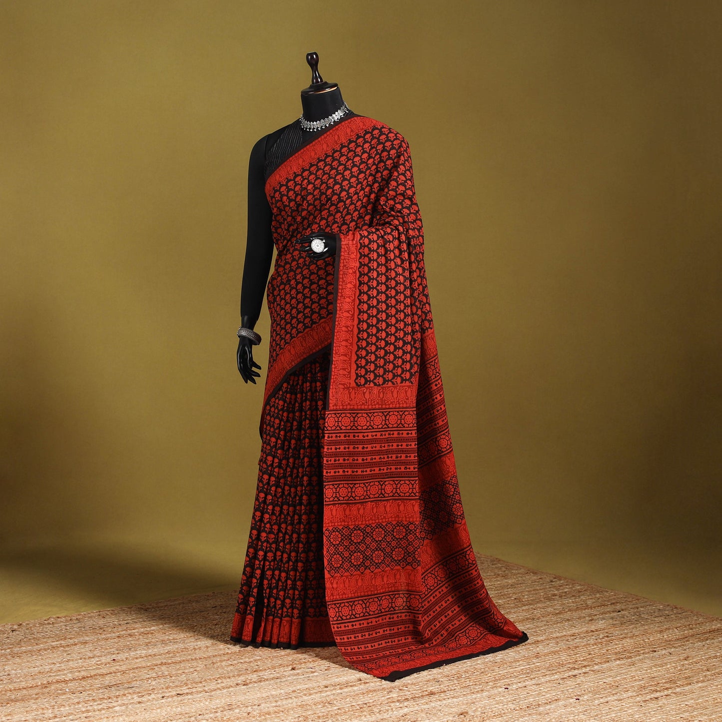 Red - mul cotton hand bagru saree 28 - handcrafted