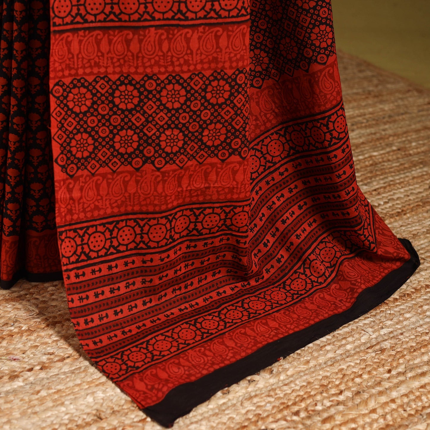 Red - mul cotton hand bagru saree 28 - handcrafted