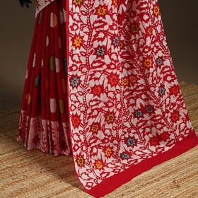 Red - mul cotton hand batik saree 03 - handcrafted