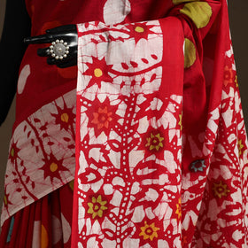 Red - mul cotton hand batik saree 03 - handcrafted