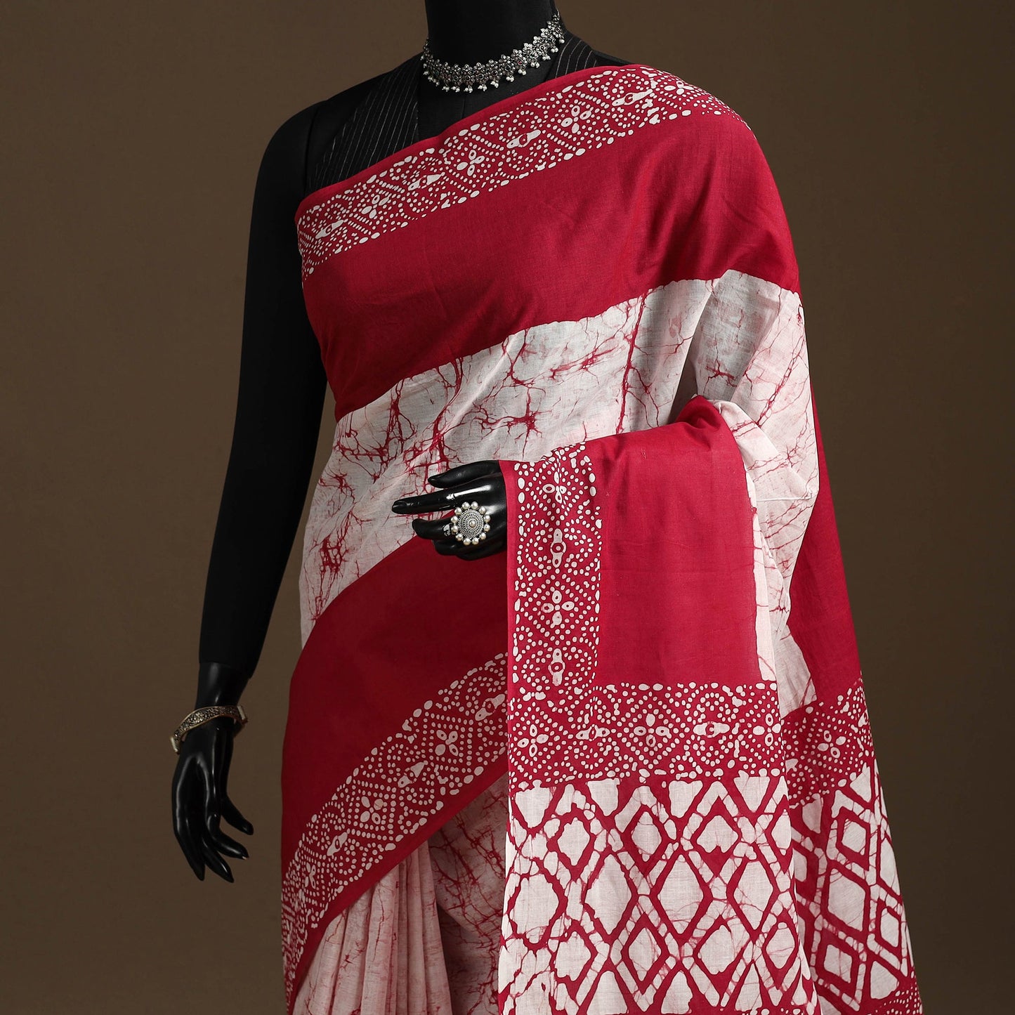 Red - mul cotton hand batik saree 02 - handcrafted