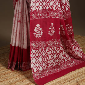 Red - mul cotton hand batik saree 02 - handcrafted