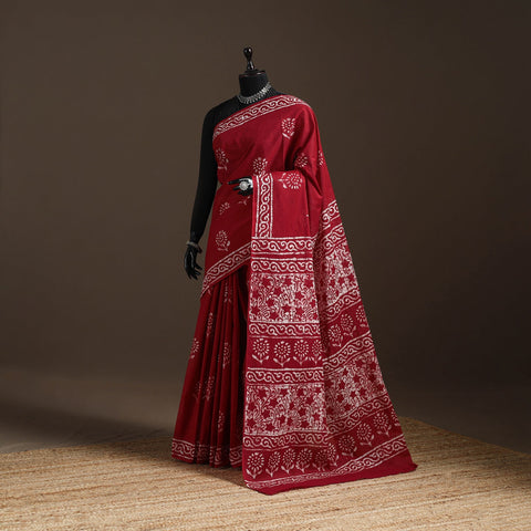 Mul cotton hand batik saree 06 - handcrafted