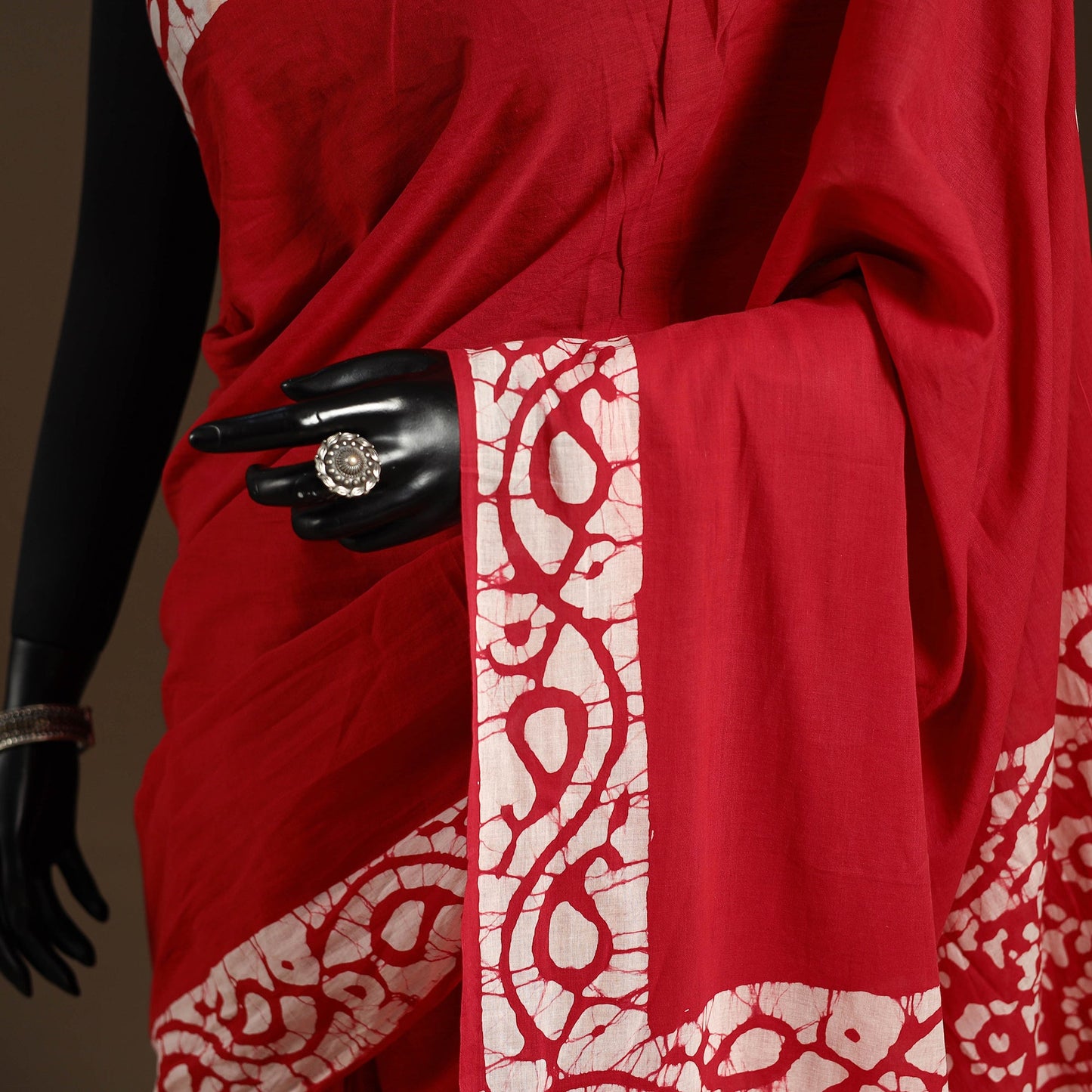 Red - mul cotton hand batik saree 17 - handcrafted