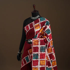 Red - mul cotton hand batik saree 18 - handcrafted