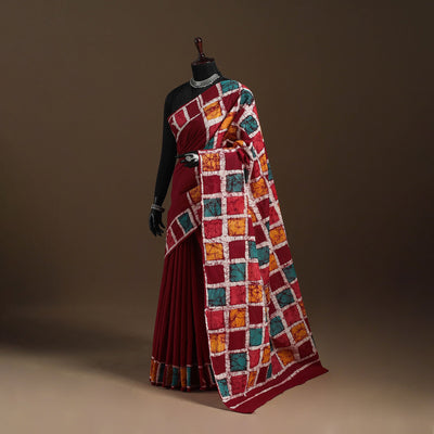 Red - mul cotton hand batik saree 18 - handcrafted