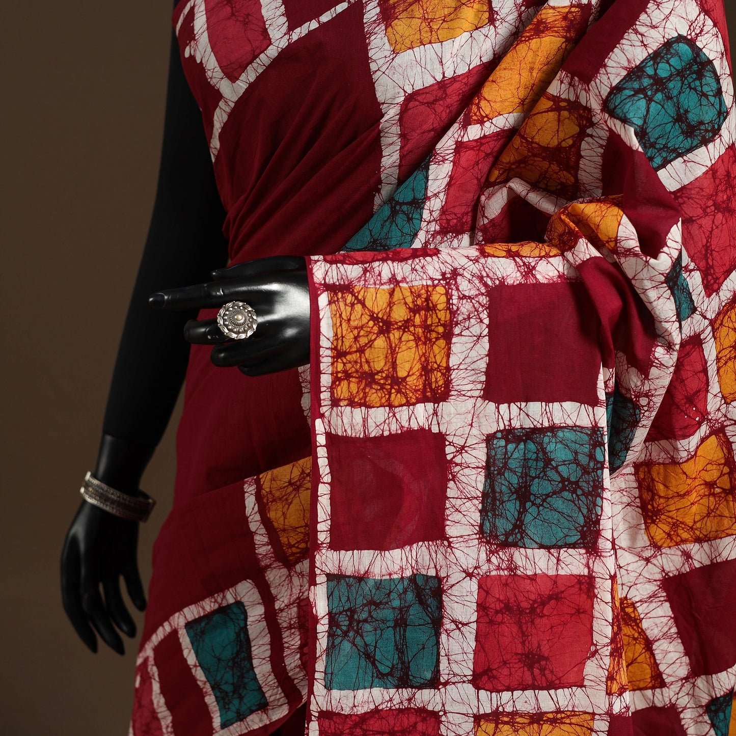 Red - mul cotton hand batik saree 18 - handcrafted