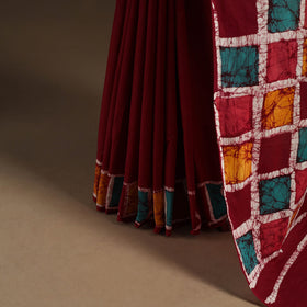 Red - mul cotton hand batik saree 18 - handcrafted