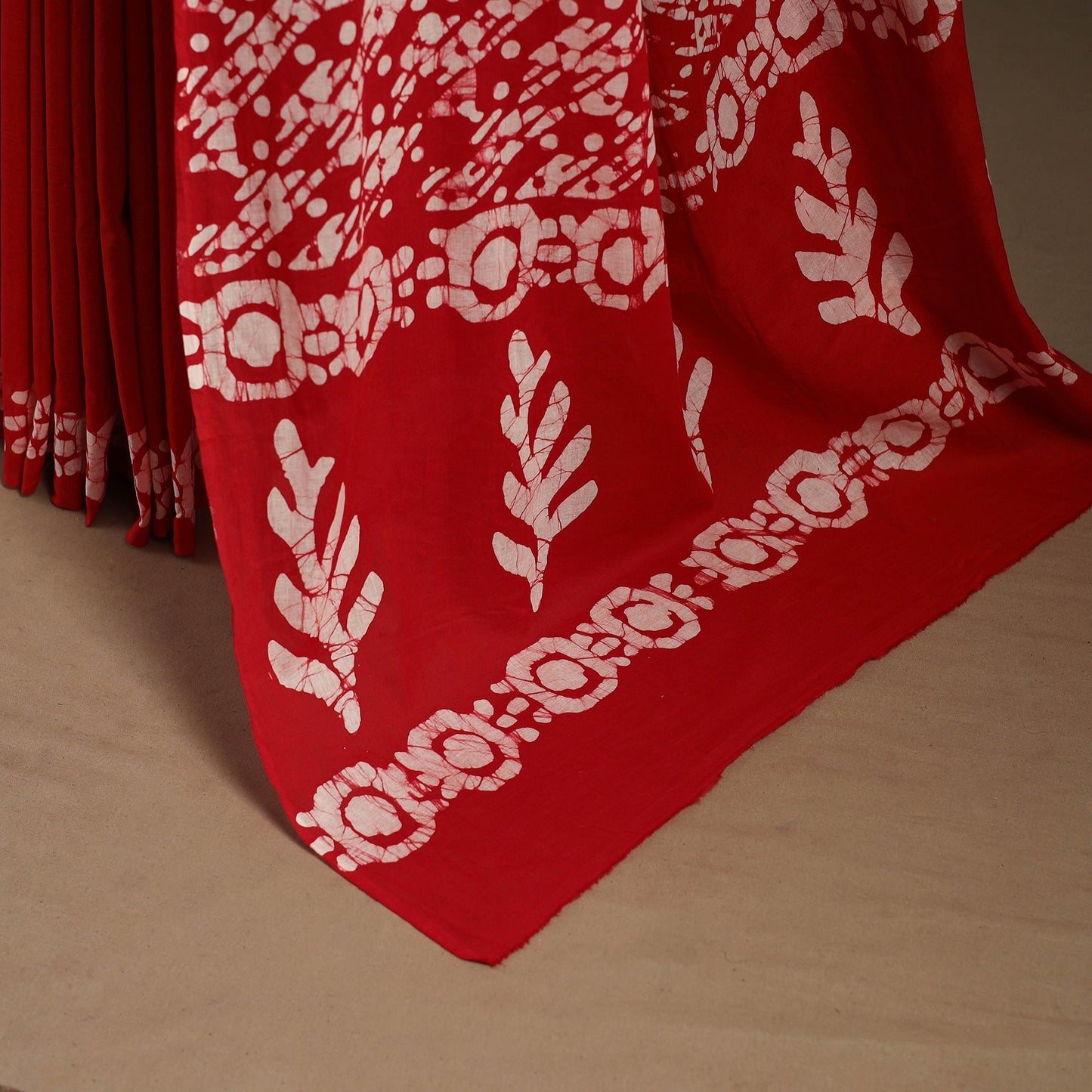 Red - mul cotton hand batik saree 22 - handcrafted
