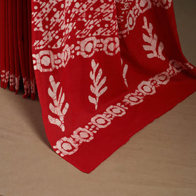 Red - mul cotton hand batik saree 22 - handcrafted