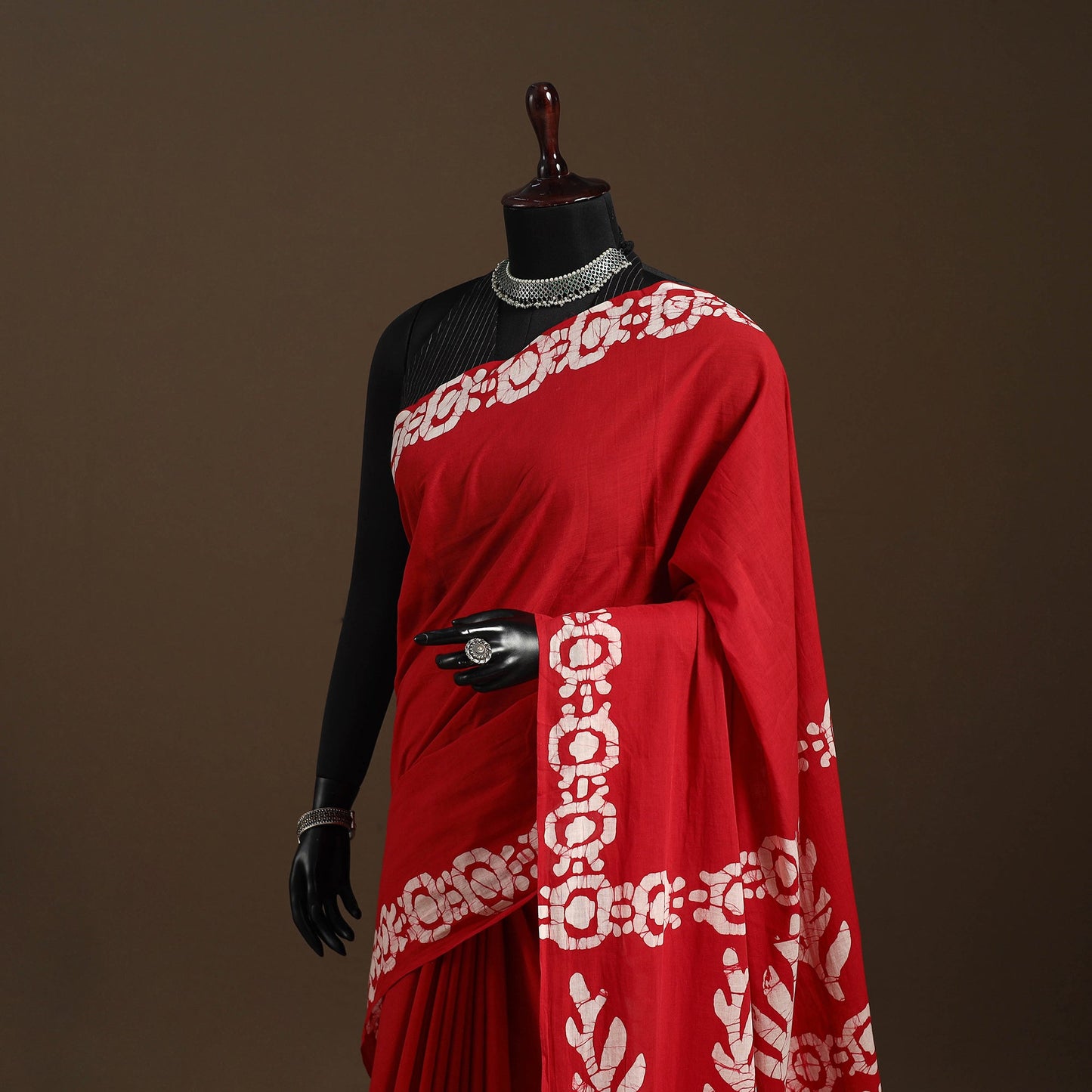 Red - mul cotton hand batik saree 22 - handcrafted