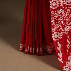 Red - mul cotton hand batik saree 22 - handcrafted