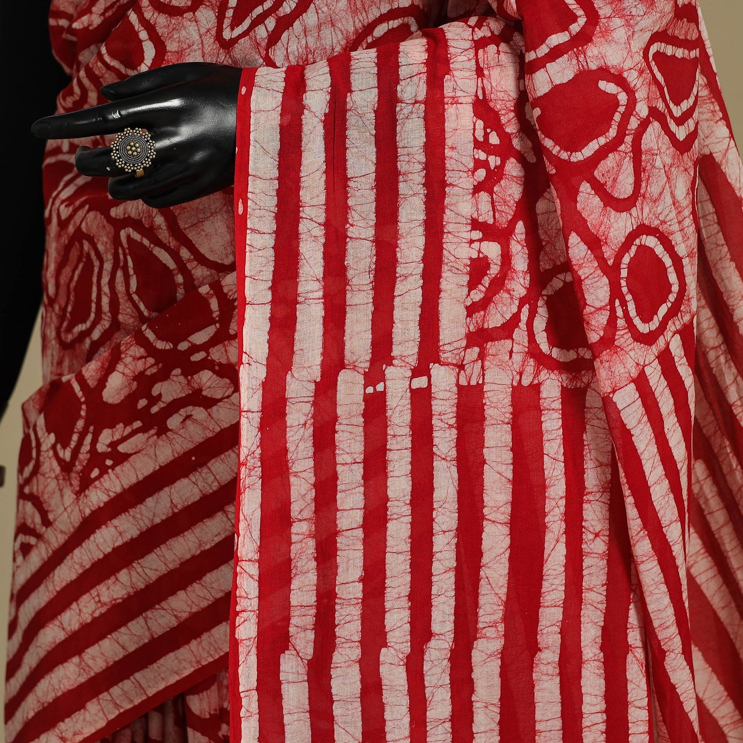 Red - mul cotton hand batik saree 24 - handcrafted