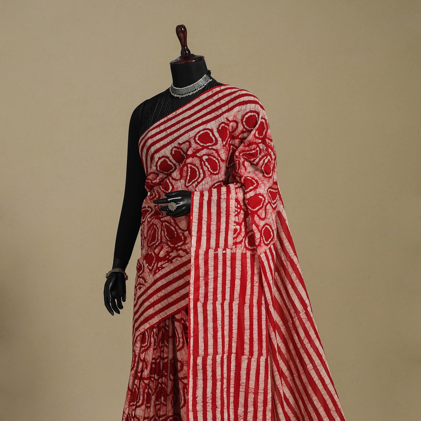 Red - mul cotton hand batik saree 24 - handcrafted