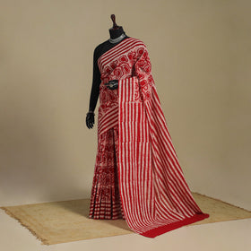 Red - mul cotton hand batik saree 24 - handcrafted