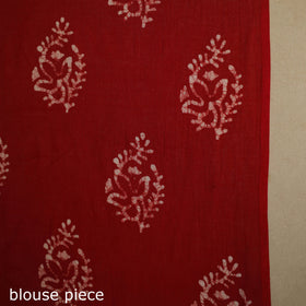 Red - mul cotton hand batik saree 24 - handcrafted