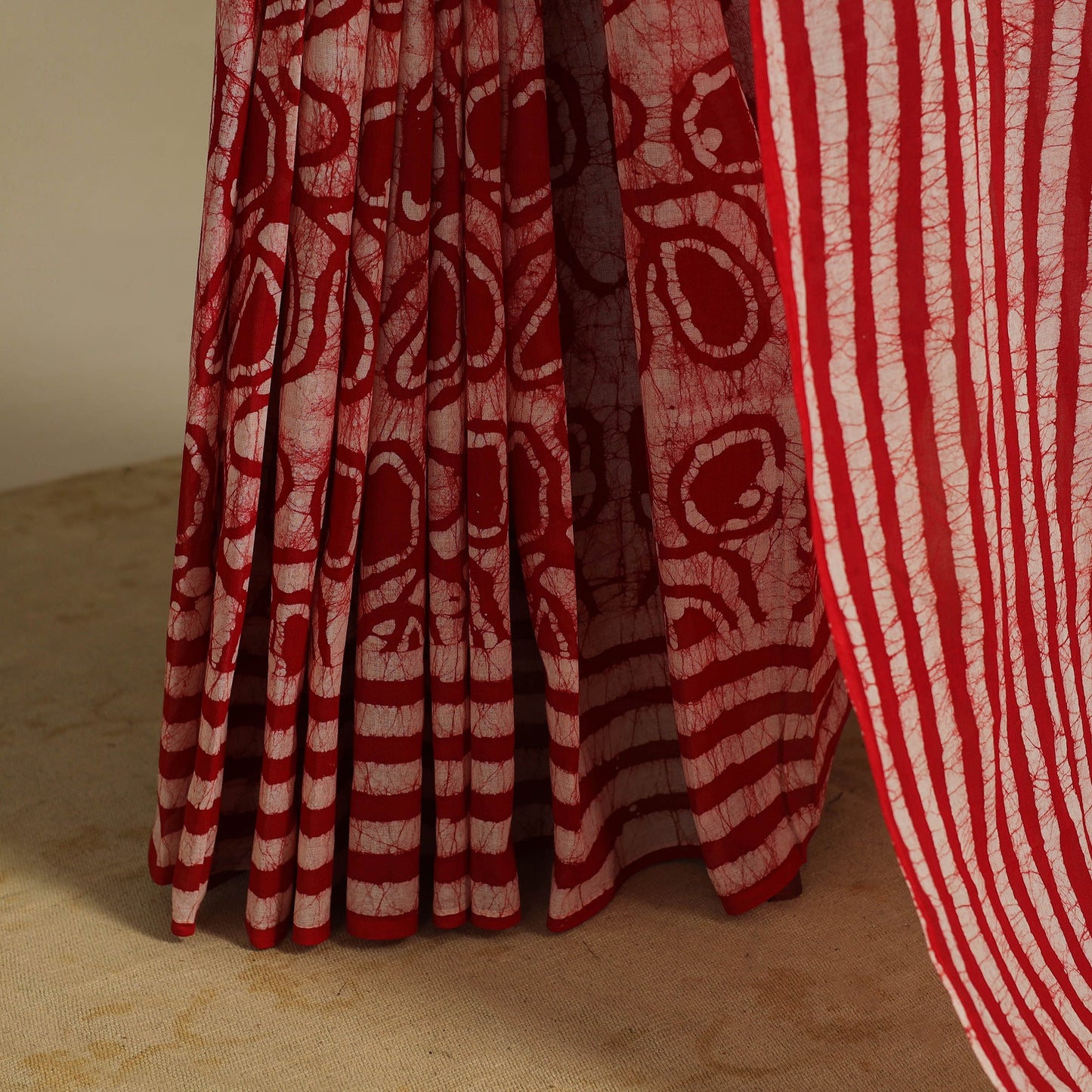 Red - mul cotton hand batik saree 24 - handcrafted