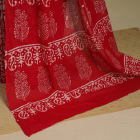 Red - mul cotton hand batik saree 37 - handcrafted